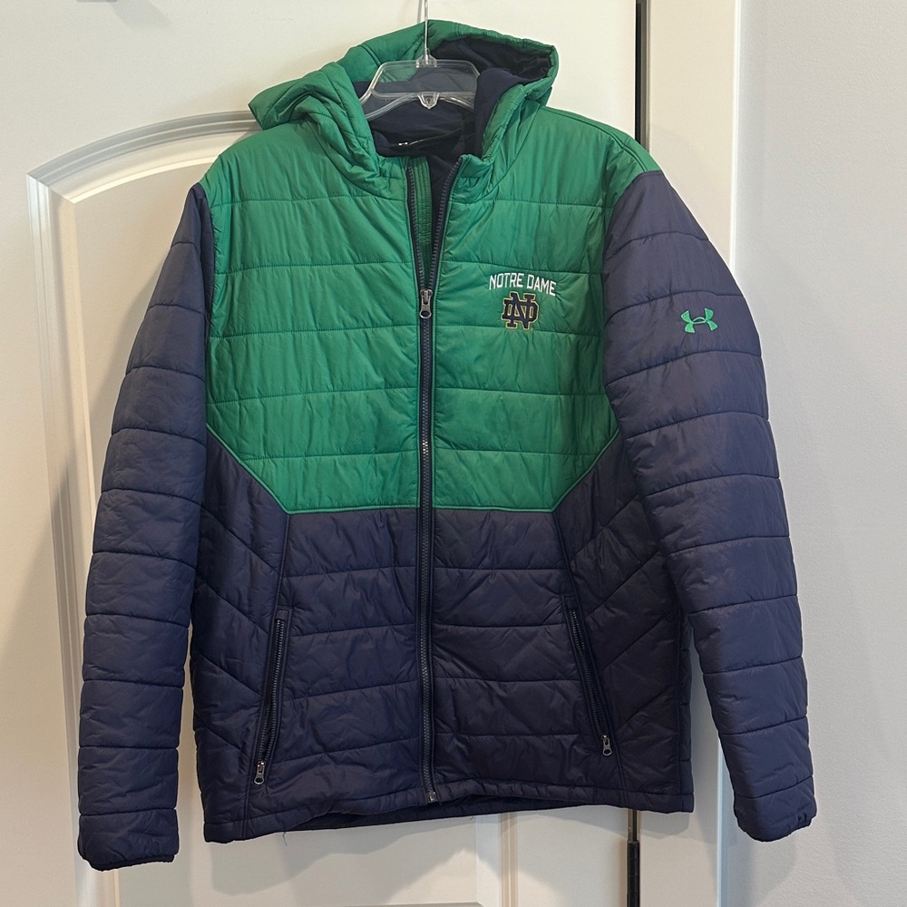 Under Armour men’s large Two-Tone Green and Navy Puffer Jacket- Notre Dame